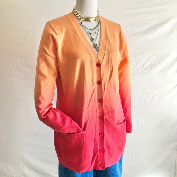 Ombre Color Cardigan Sweater Orange Red - Picture 1 of 9